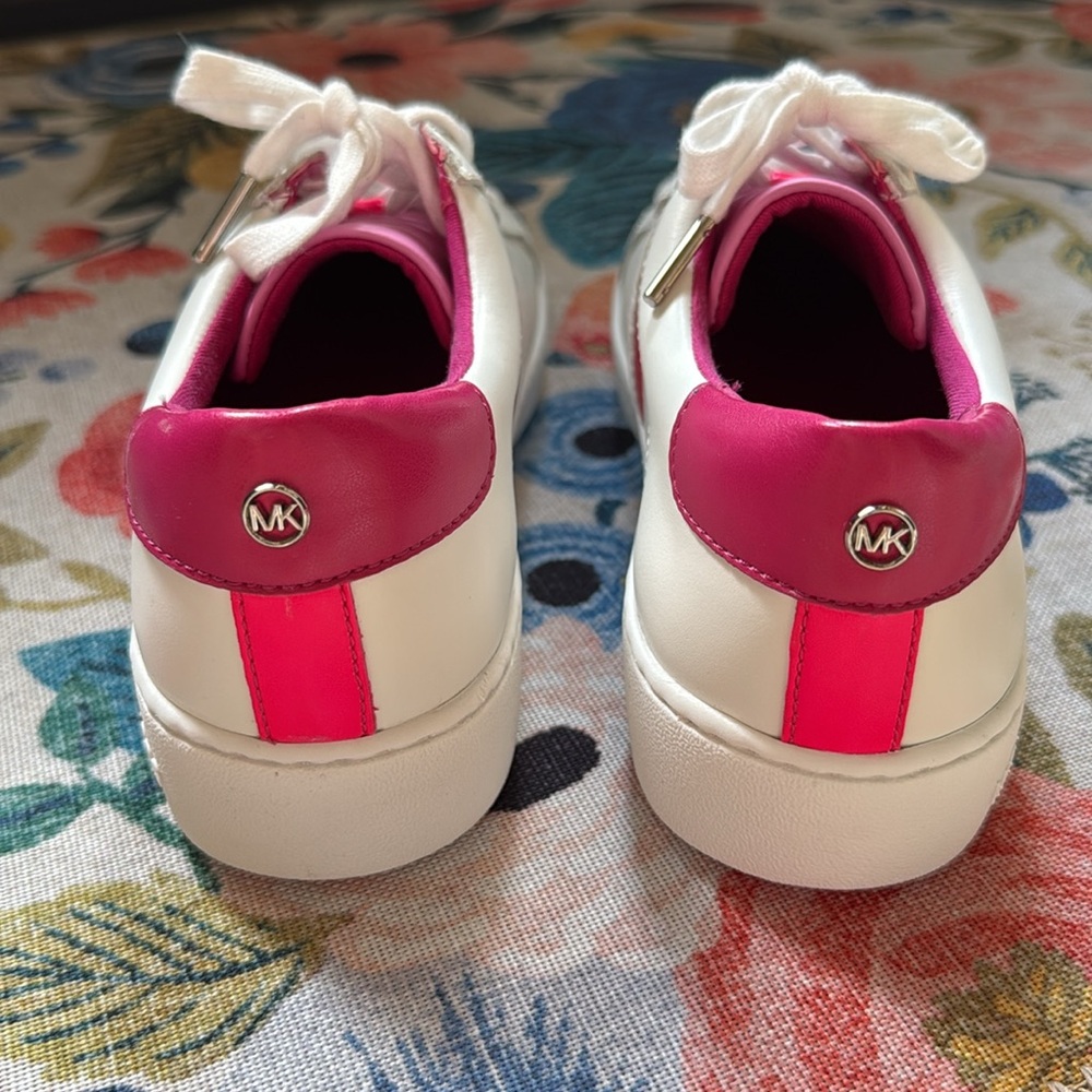 Michael Kors Irving Stripe sneaker shoe white pink silver lace-up school casual - Picture 4 of 7